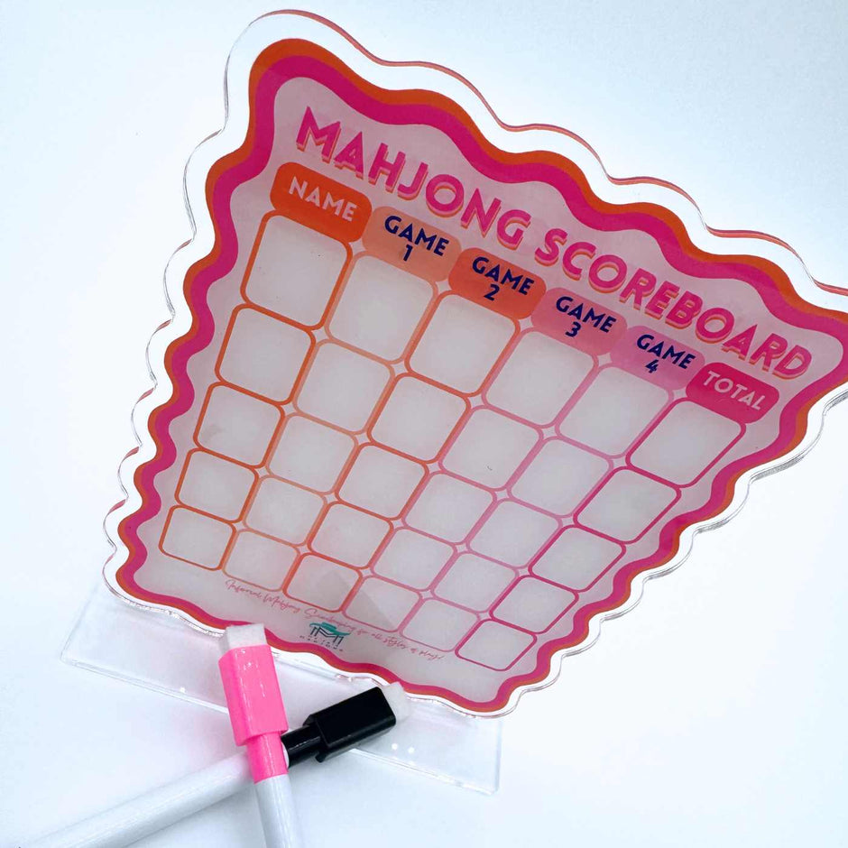 My Fair Mahjong - Mahjong Scoreboard  | Scalloped Dry Erase Board with Stand & Markers