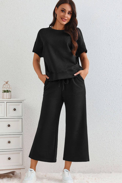 LA Society - LAS Textured Loose T Shirt and Drawstring Pants Set