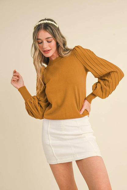 &MERCI - STRIPE TEXTURE PUFF SLEEVE SWEATER MSW9485