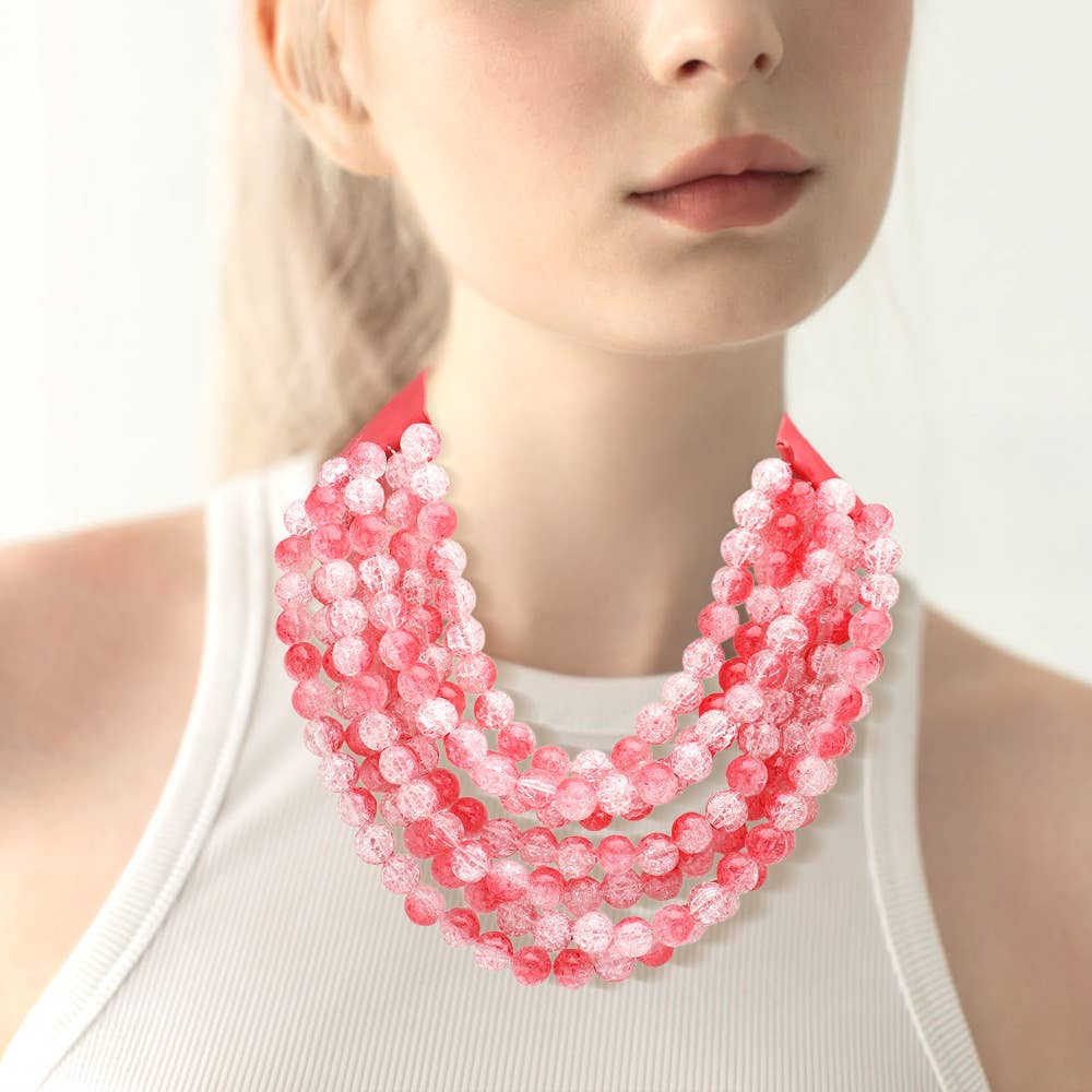 Sensibling Corp. - Chunky Acrylic Bead Layered Faux Leather Magnetic Necklace