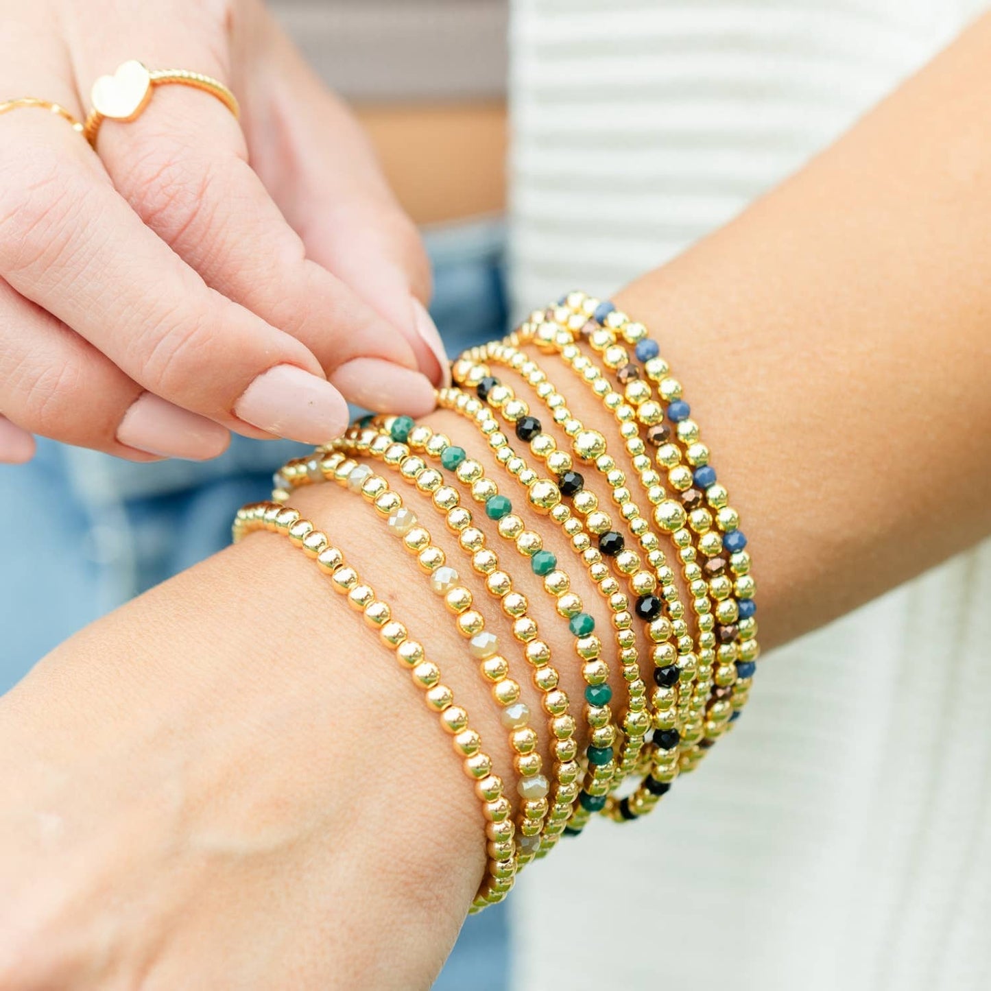 Splendid Iris - 4mm Bead & Crystal Stretch Bracelet - Assorted
