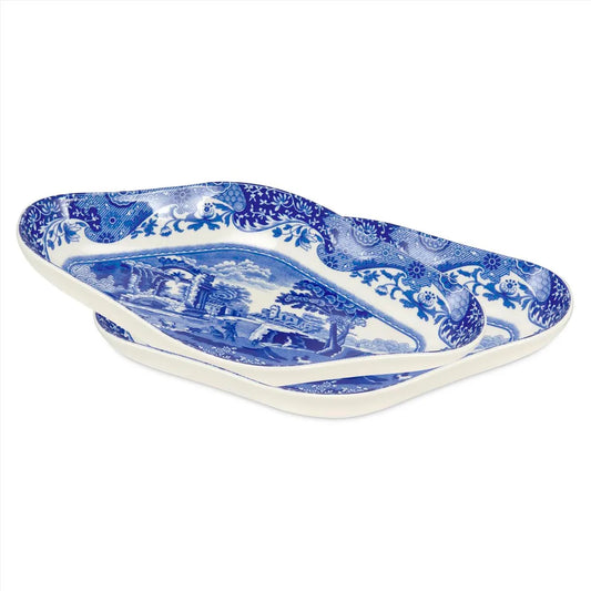 Spode Blue Italian pickle dish in cream and blue with traditional landscape pattern