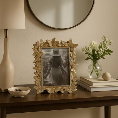 Sagebrook Home Gold Polyresin Butterfly in Bloom Frame 5x7 in.