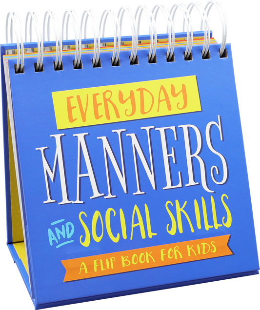 Peter Pauper Press Everyday Manners and Social Skills blue spiral flip book with yellow and orange text, front cover view