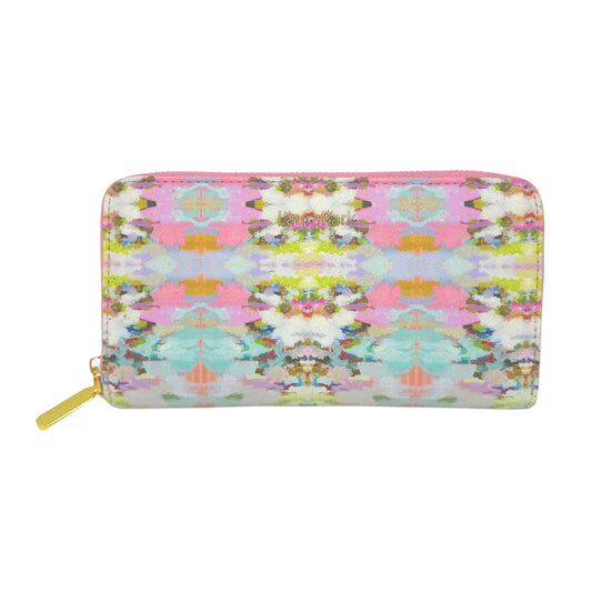 Laura Park Brooks Avenue wallet in multicolor geometric print with pink, yellow, and blue tones