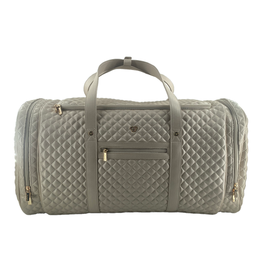 PurseN Signature VIP Duffel in pearl quilted material with dual handles, front view