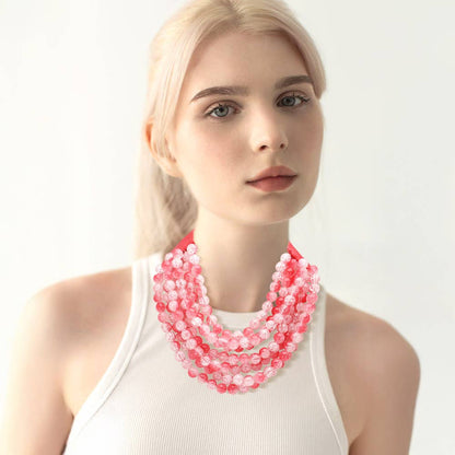 Sensibling Corp. - Chunky Acrylic Bead Layered Faux Leather Magnetic Necklace