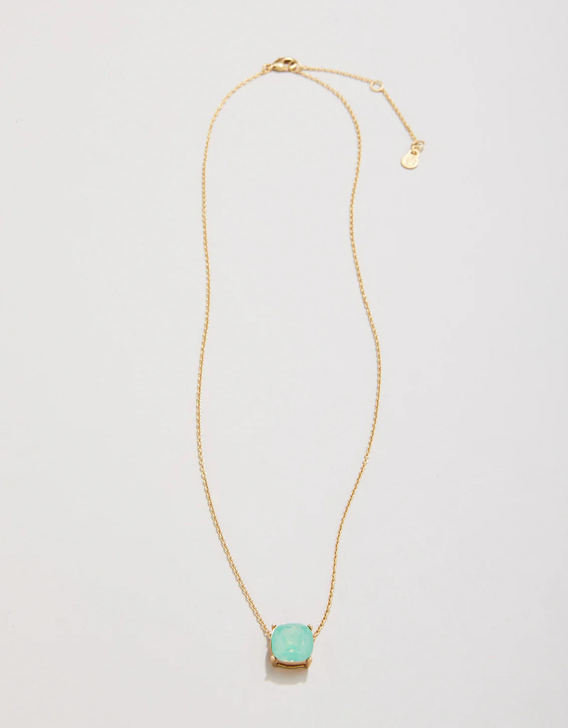 A delicate gold chain Spartina Sea La Vie Be Marry Necklace by Spartina, featuring a square light blue-green gemstone pendant—perfect as a meaningful friendship necklace or “something blue”—photographed on a plain white background.