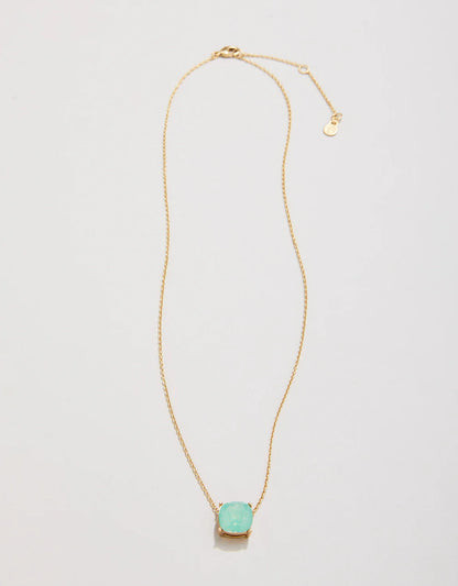 A delicate gold chain Spartina Sea La Vie Be Marry Necklace by Spartina, featuring a square light blue-green gemstone pendant—perfect as a meaningful friendship necklace or “something blue”—photographed on a plain white background.