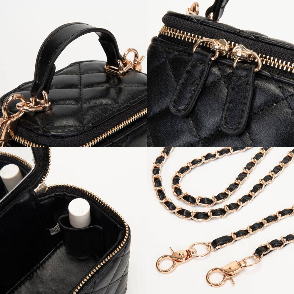Sensibling Corp. - Faux Leather Quilted Top Handle Mini Vanity Box Crossbody Bag