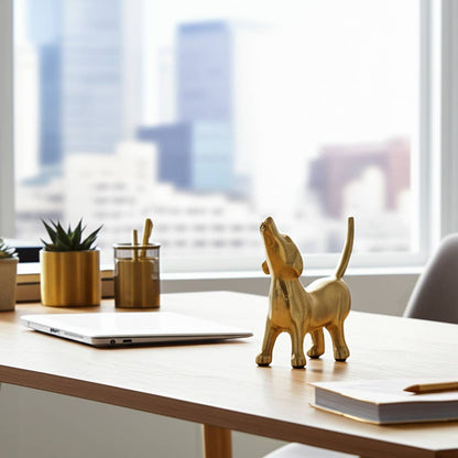 Sagebrook Home - Decorative Figurine - Gold Metal Modern Howling Dog, 7 in.