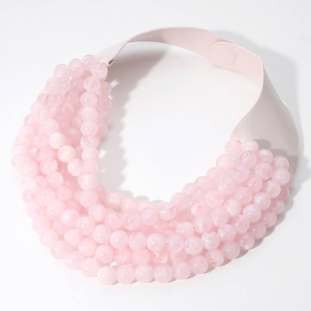 Sensibling Corp. - Chunky Acrylic Bead Layered Faux Leather Magnetic Necklace