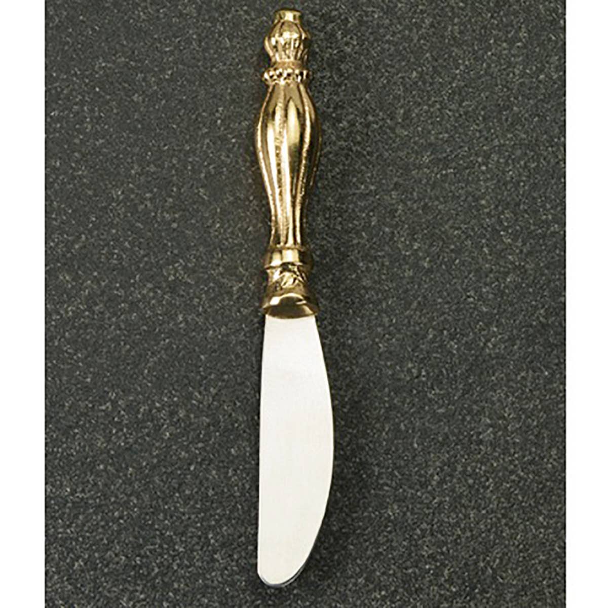 India Handicrafts Inc Gold Ribbed Spreader with white ceramic blade, vertical view