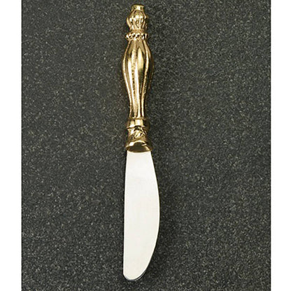 India Handicrafts Inc Gold Ribbed Spreader with white ceramic blade, vertical view