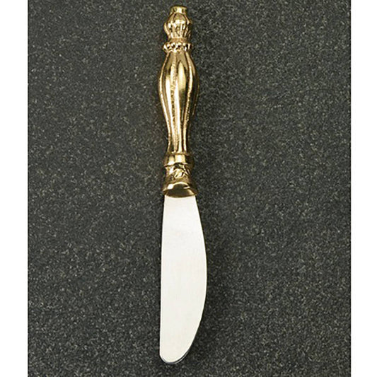 India Handicrafts Inc Gold Ribbed Spreader with white ceramic blade, vertical view