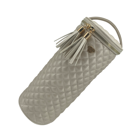 PurseN Hot Tools Holder in pearl quilted fabric with tassel and handle detail