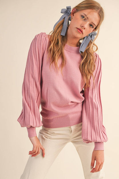 &MERCI - STRIPE TEXTURE PUFF SLEEVE SWEATER MSW9485