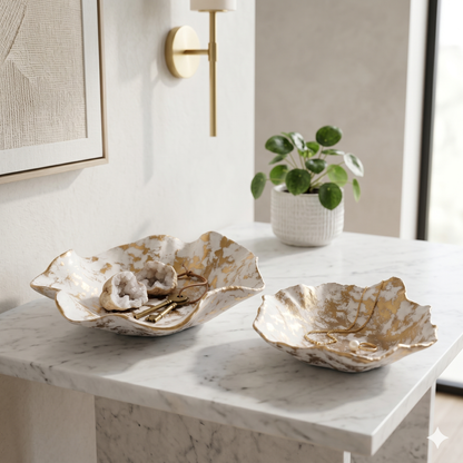 India Handicrafts Inc - Small Gold and White Bowl
