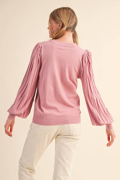 &MERCI - STRIPE TEXTURE PUFF SLEEVE SWEATER MSW9485