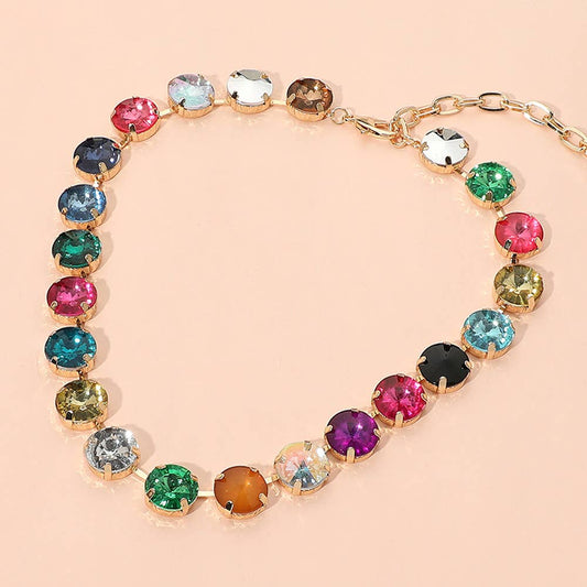 Sensibling Corp. - SECRET BOX_Chunky Faceted Round Multicolor Cushion Stone Link Necklace