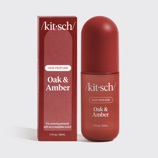 Kitsch Oak & Amber Hair Perfume in burgundy matte bottle with matching box, 1.7 fl oz