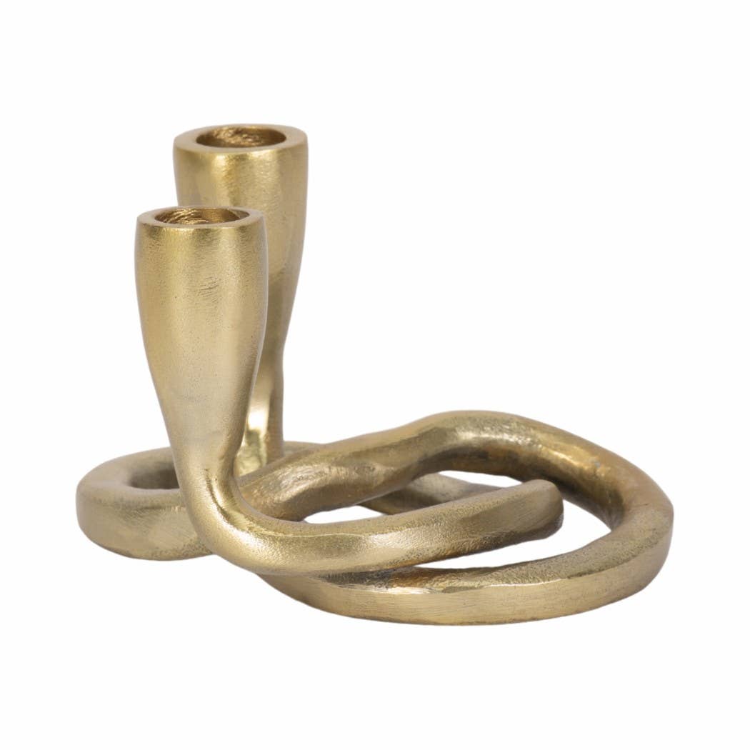 Sagebrook Home - Candle Holder - Gold Metal Knotted 2-Taper, 6 in.