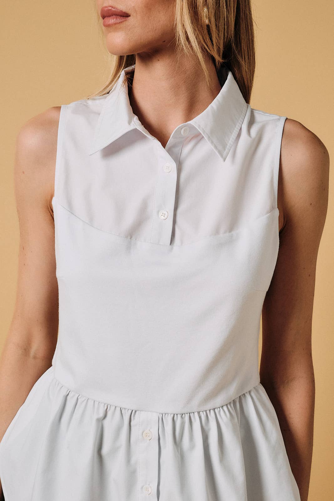 Sunday Edition by LE LIS - SLEEVELESS COLLARED KNIT & POPLIN UNDERSHIRT TOP