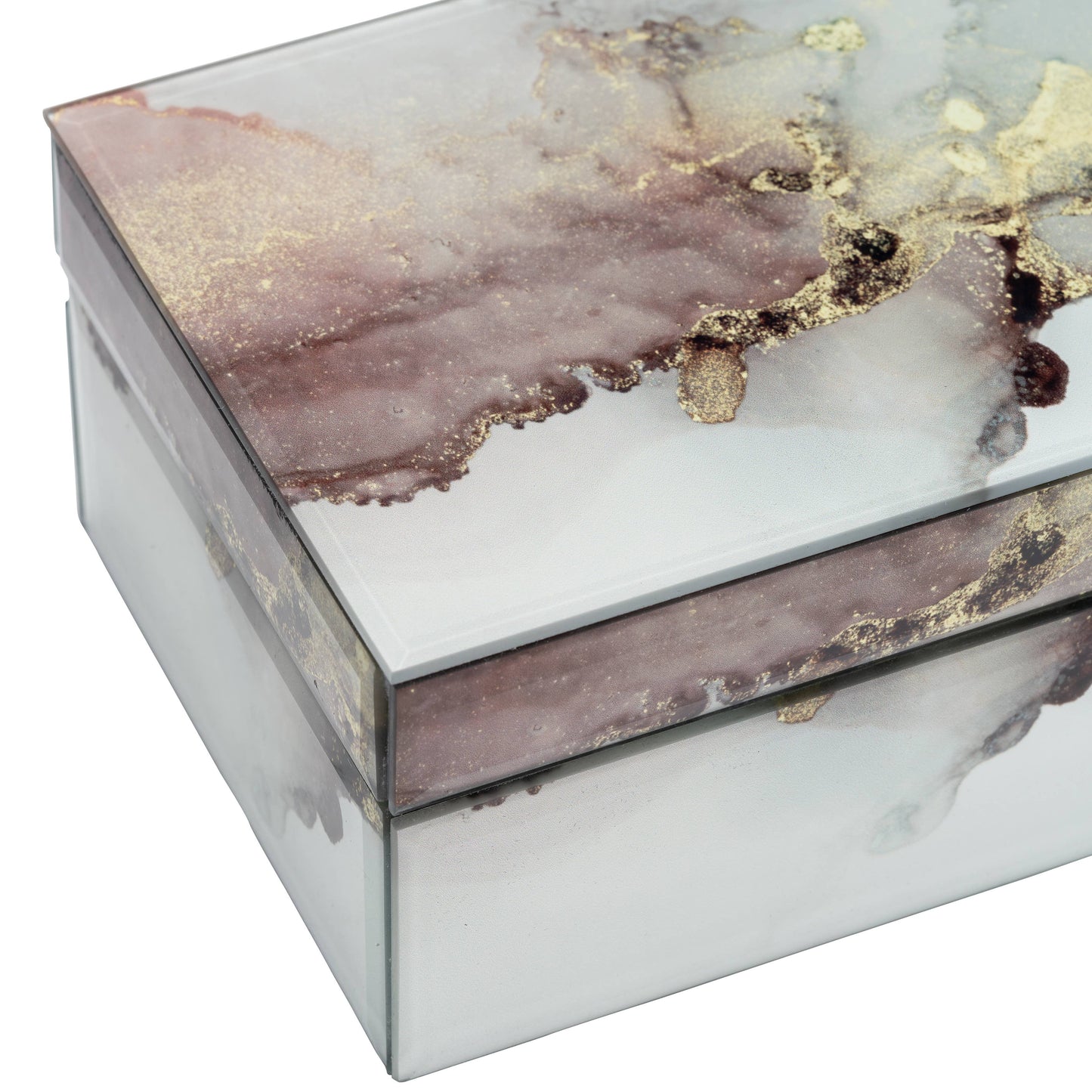 Sagebrook Home - Decorative Box - White/Beige/Gold Wood Abstract, 8x3 in.