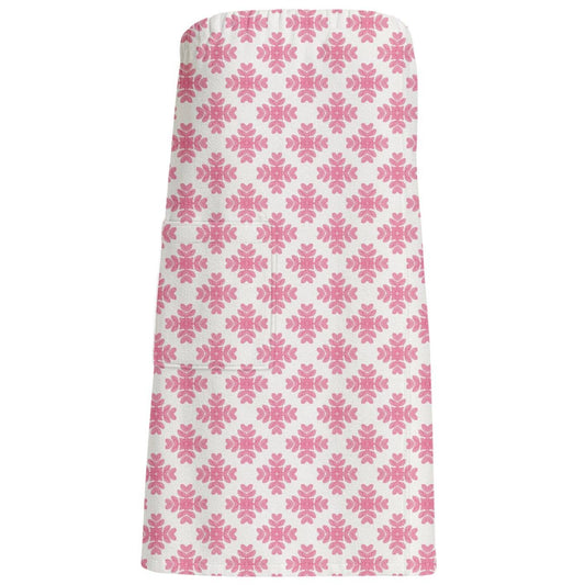 Laura Park Designs Brushstrokes Pink bath wrap in pink and white geometric damask print