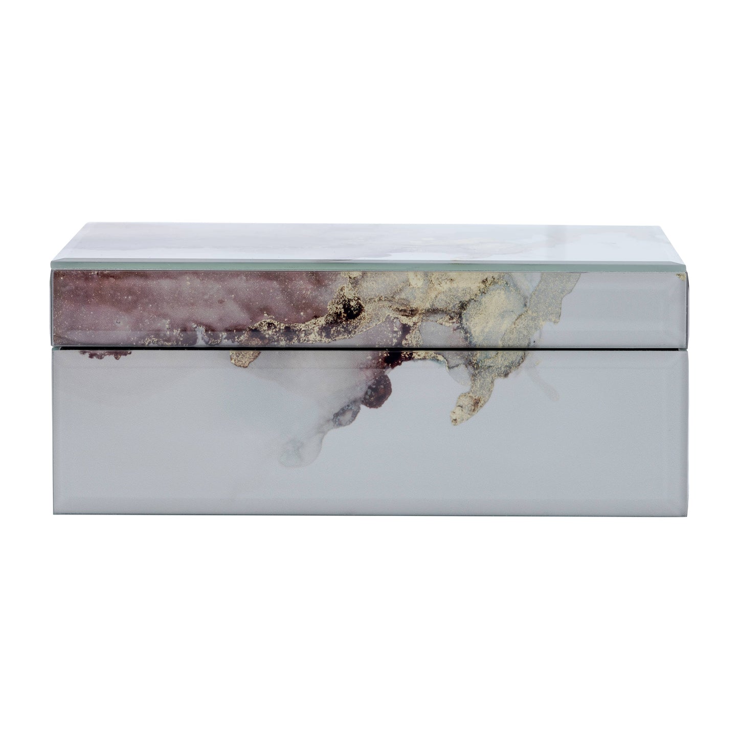 Sagebrook Home - Decorative Box - White/Beige/Gold Wood Abstract, 8x3 in.