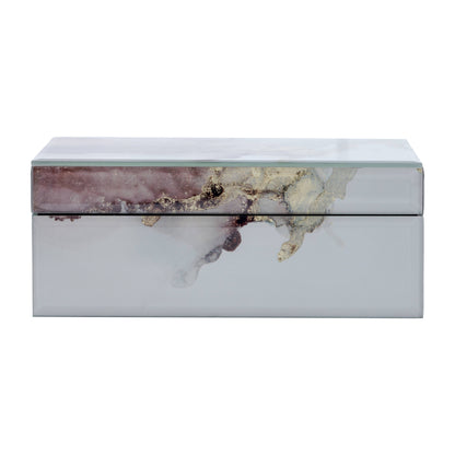Sagebrook Home - Decorative Box - White/Beige/Gold Wood Abstract, 8x3 in.