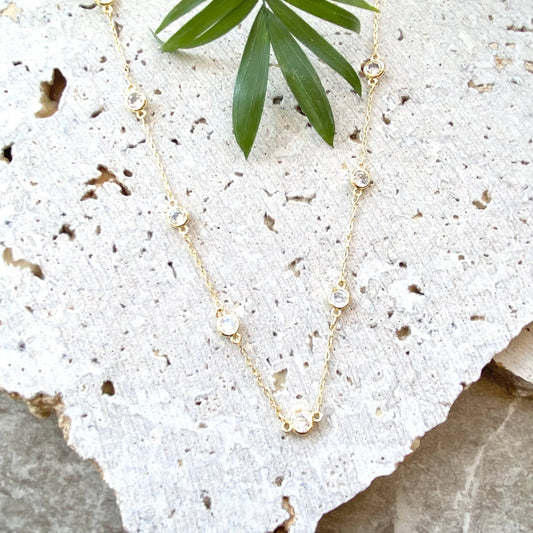 VB&CO Designs gold and crystal short necklace with rectangular crystal stations