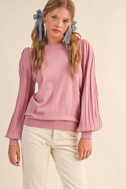&MERCI - STRIPE TEXTURE PUFF SLEEVE SWEATER MSW9485