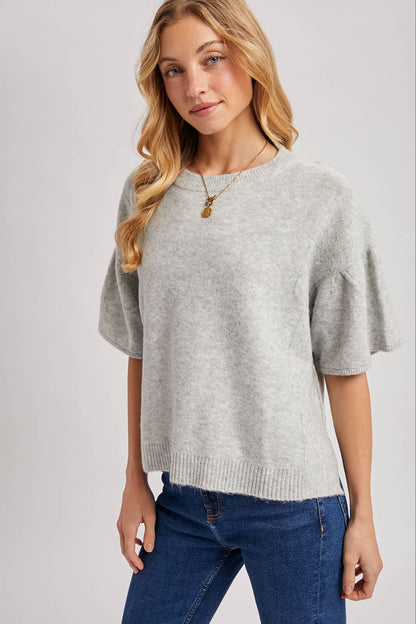 Bluivy - GATHERED SHORT SLEEVE BOXY KNIT SWEATER TOP