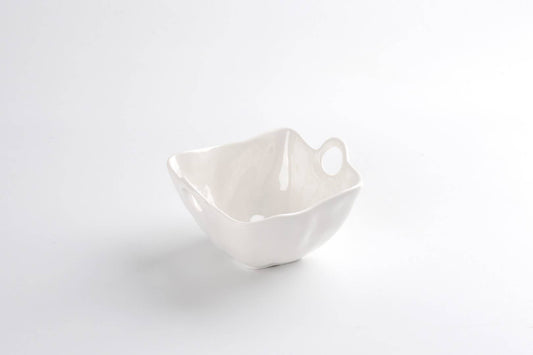Pampa Bay white melamine snack bowl with handles, front view