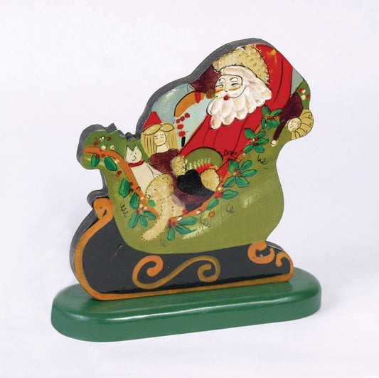 AA Importing - Hand-Painted Wooden Santa Silhouette in Sleigh with Toys