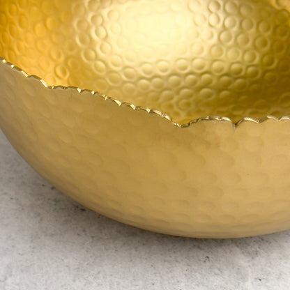 India Handicrafts Inc Large Gilded Hammered Bowl rim detail showing decorative edge and interior dimple pattern