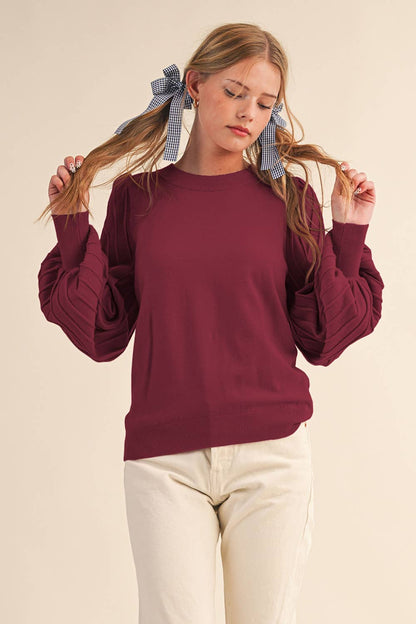 &MERCI - STRIPE TEXTURE PUFF SLEEVE SWEATER MSW9485