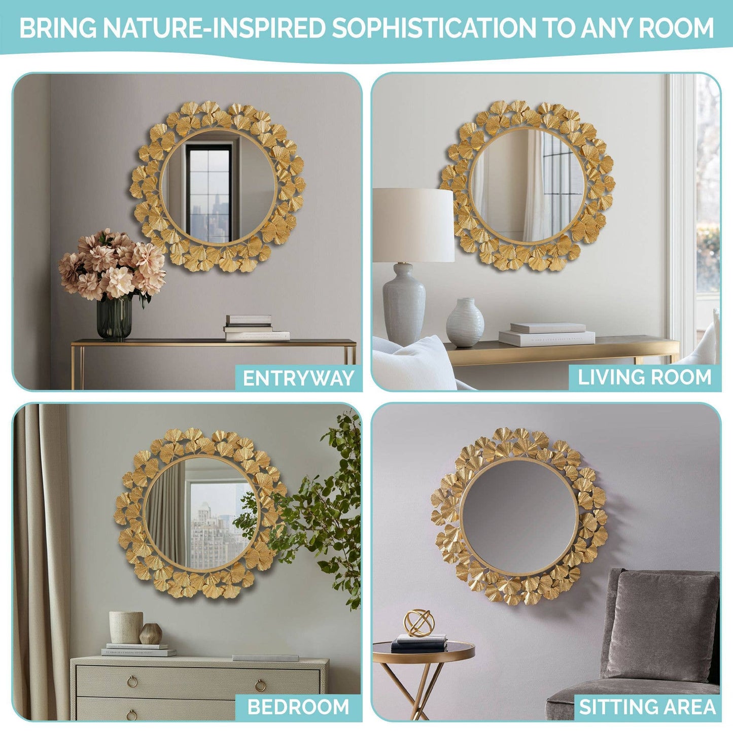 Olliix - Gold Foil Ginkgo Leaf Decor Mirror