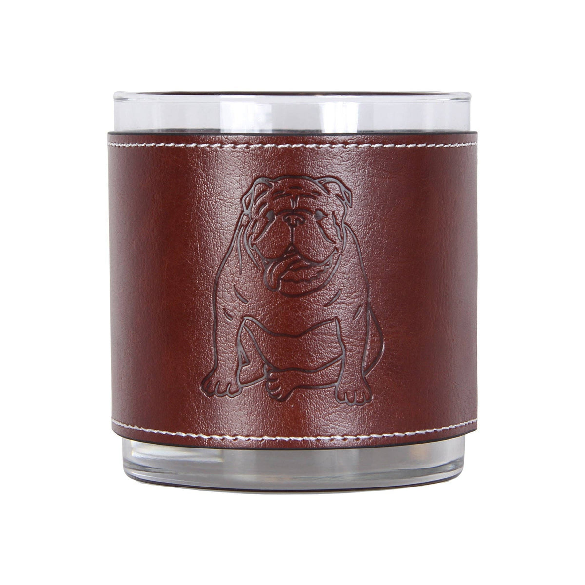 Barrel Down South - Bulldog Sitting Outline Faux Leather Rocks Glass