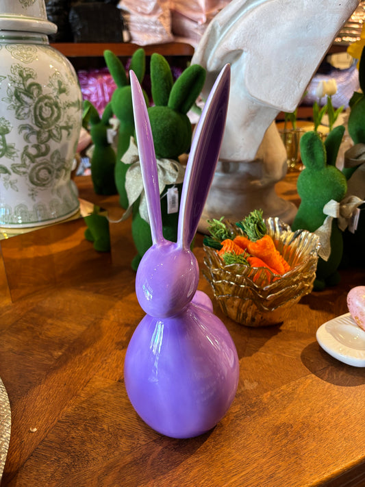 180° Colorful Bunnies decorative bunny figurine in purple gloss ceramic with upright ears