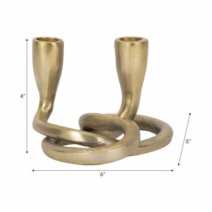 Sagebrook Home - Candle Holder - Gold Metal Knotted 2-Taper, 6 in.