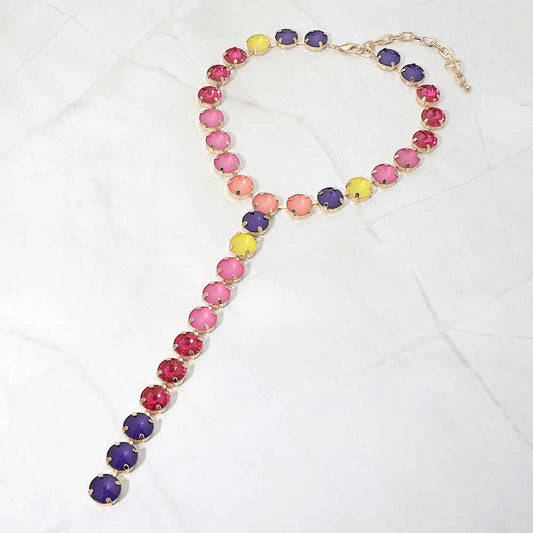 Sensibling Corp. - SECRET BOX_Multicolor Round Gem Link Y-Drop Statement Necklace