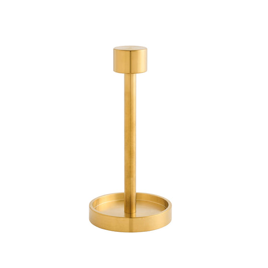 Table Theory Exclusive Cocktail Napkin Stand in brushed gold with cylindrical top and circular base
