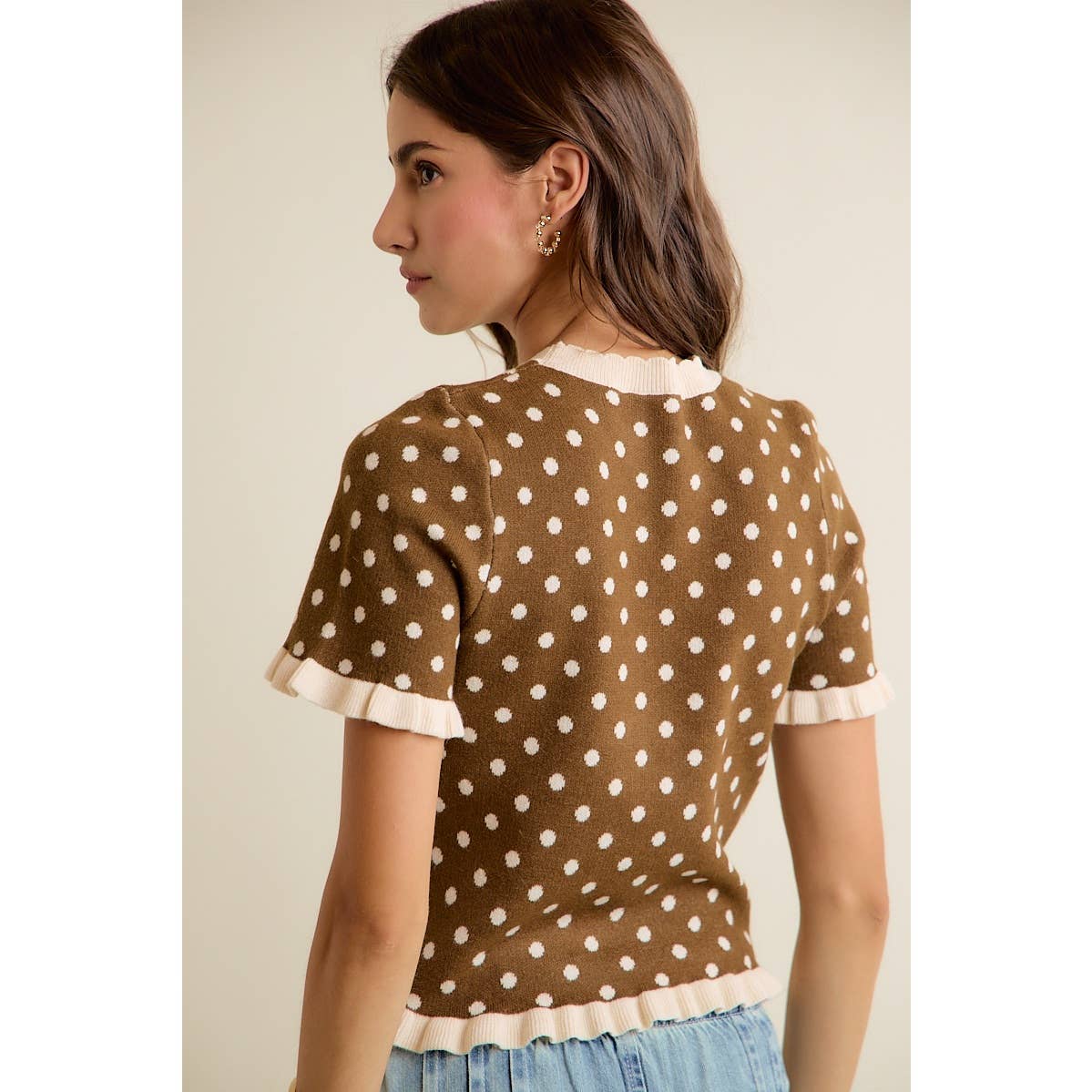 So Me - POLKA DOT RUFFLED SHORT SLEEVES SWEATER KNIT TOP
