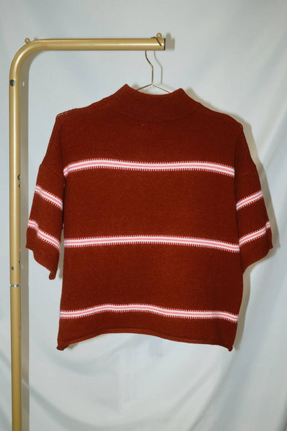 Sunday Edition by LE LIS - MOCK NECK SHORT SLEEVE STRIPE DETAIL SWEATER TOP