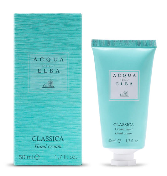 Acqua Dell Elba Classica hand cream 1.7 oz with turquoise textured box and matching tube