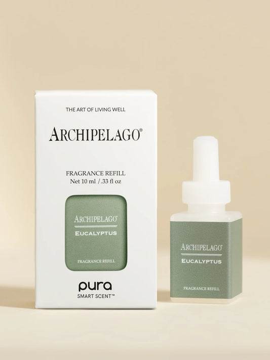 Archipelago Eucalyptus Pura fragrance refill with sage-green bottle and white box packaging