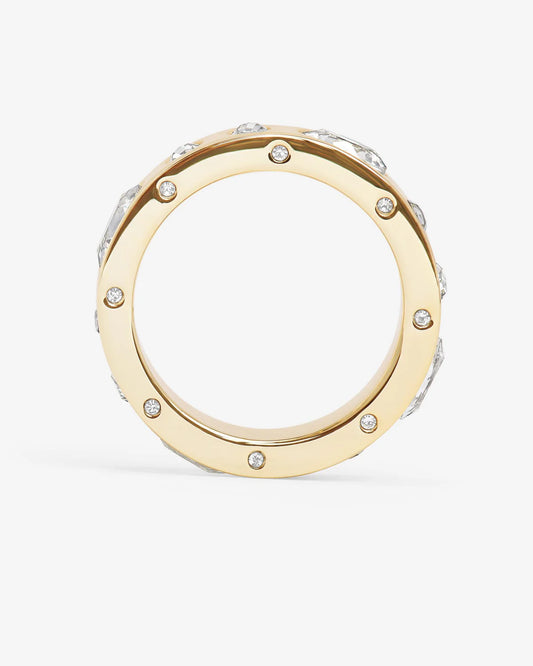 Melinda Maria Ashley Sunset Ring with gold band and diamond details, side angle view