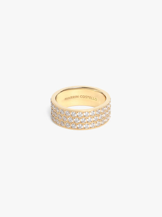 Marrin Costello Biggie Ring in gold with pave crystal detailing, size 7